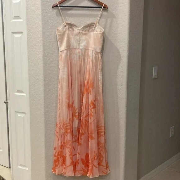 Karen Millen Ombre Floral Pleated Bustier Maxi Dress - Orange Size US 8 - Picture 5 of 8